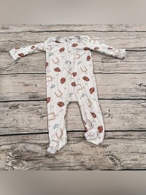 Caden Lane White Football Print Bamboo Footed One-Piece Unisex Size 3-6 Months